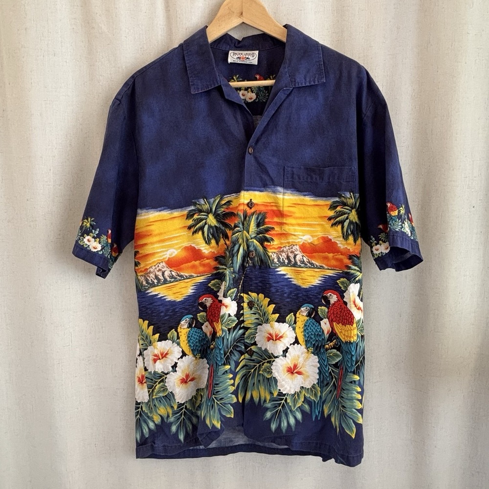 Pacific Legend Hawaiian Shirt Tropical Medium Sunset Dark Blue Ocean Palm Floral